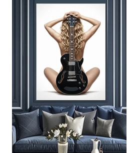 Gitar Tutan Kadın Sırtı Dekoratif Kanvas - Mdf Ahşap Tablo