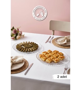 Selen Concept Güneş Model Büyük Boy El Yapımı Cam Tatlı Ve Sunum Tabağı 2'li Set (Şeffaf)