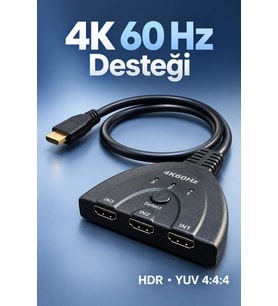 Lexroo HDMI Switch 3 Giriş 1 Çıkış 4K 60 Hz Seçici