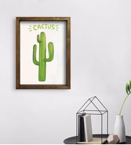 BK Gift Kaktüs Tasarımlı Doğal Masif Ahşap Çerçeveli Tablo 45x65cm-1