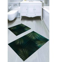 Yeşil Yaprak Desenli Banyo Halısı Klozet Paspas Seti BS049