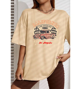 Unisex California Baskılı T-shirt (Bej)