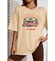 Unisex California Baskılı T-shirt (Bej)