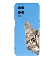 Oppo A54 Uyumlu Lansman Kılıf Catface Tasarımlı İçi Kadife Kapak-Mavi (Şeffaf)