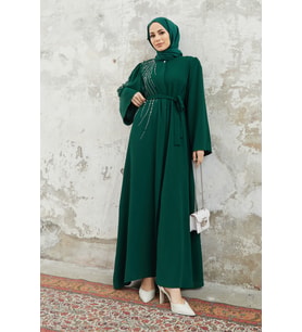 Viona Taşlı Abaya - Zümrüt (Zümrüt Yeşili)