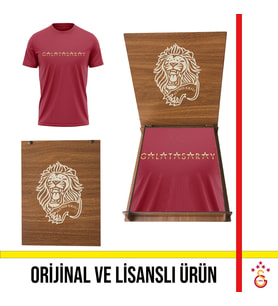 Galatasaray Lisanslı Yazılı 5 Yıldız Bordo T-Shirt Aslan Ahşap Kutulu E251501