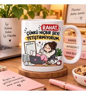 Rahat Çünkü Hiçbir Şeyi Yetiştirmiyorum Esprili Baskılı Kupa – Erteleme Mizahı