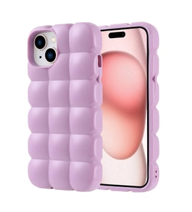 Apple iPhone 15 Uyumlu Kılıf Silikon Parlak Esnek Yumuşak Kabartmalı Zore Dom Dom Kapak (Lila)