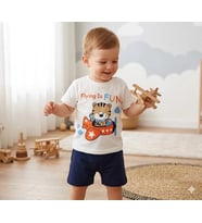 Erkek Bebek Flying Is Fun Baskılı Tişört Şort Takımı 6-18 Ay (Beyaz)