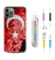 Apple iPhone 11 12 13 14 Pro Max Kılıf Kablo Koruma Spiral Silikon Şanlı Türk Bayrağı 3 1395
