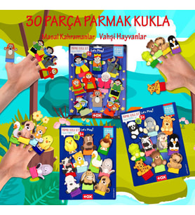 3 Set - 30 Parça Tox Masal Kahramanları, Evcil ve Vahşi Hayvanlar Parmak Kukla T225 T771 T781