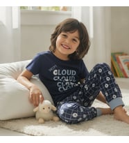 Çocuk Cloud Baskılı Lacivert Renk 2'li Takım CB1043