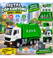 Metal Işıklı Sesli Çöp Kamyonu Oyuncak Geri Dönüşüm Temalı Hareketli Çöp Kamyonu