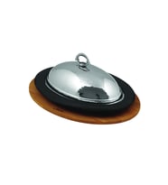 Lava Döküm Oval Döner, Kebap Tabağı Kayın Servis Ahşabı ve Bakır Dövme Formlu Kapak Ölçü 32x23cm.