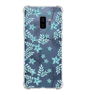 Samsung Galaxy S9 Plus  Köşe Korumalı Antişok Kapak Floral Su Yeşili Tasarımlı Şeffaf  Kılıf