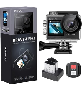 Brave 4 Pro Aksiyon Kamerası 4K Su Geçirmez Su Altı Kamerası 40 m - Ultra HD 20MP 170° Geniş Açılı WiFi Spor Kamerası Çift Ekran, Dokunmatik Ekran, 5X Yakınlaştırma ve Montaj Setleri