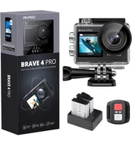 Brave 4 Pro Aksiyon Kamerası 4K Su Geçirmez Su Altı Kamerası 40 m - Ultra HD 20MP 170° Geniş Açılı WiFi Spor Kamerası Çift Ekran, Dokunmatik Ekran, 5X Yakınlaştırma ve Montaj Setleri