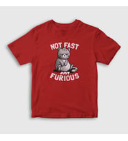 Presmono Unisex Çocuk Kırmızı Not Fast Just Furious Cat Kedili T-Shirt 460611tt (Kırmızı)