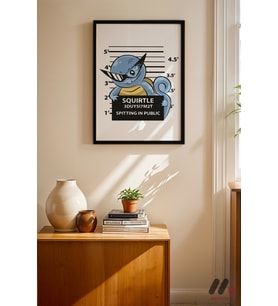 Pokemon Squirtle Poster, Siyah Çerçeveli Duvar Tablosu - Anime Severlere Özel Hediye
