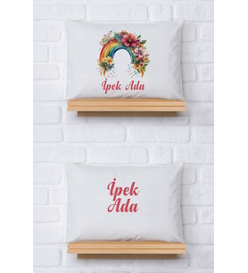 Pia Baby Premium %100 Pamuk İkili İsim Yazılı Kız Bebek Yastık Kılıfı – 35x45 cm Organik Baskı 5066-13 (Ekru)