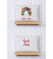 Pia Baby Premium %100 Pamuk İkili İsim Yazılı Kız Bebek Yastık Kılıfı – 35x45 cm Organik Baskı 5066-13 (Ekru)