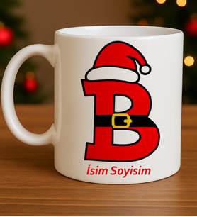 Kişiye Özel Yılbaşı Temalı Harf Baskılı Kupa Bardak – İsim Yazılı Noel Tasarım Kupa yılbaşı kupası