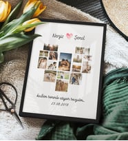 Kişiye Özel Fotoğraflı Kalp Tasarım Çerçeveli Poster (Siyah)