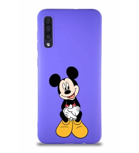 Samsung Galaxy A50S Soft Premier Kapak Mickey Mouse-A Tasarımlı Silikon Kılıf - Mor (Şeffaf)
