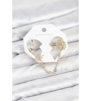 Kutup Yıldızı Model Pirinç Gold Renk Zincir Bağlantılı Ear Cuff Küpe Seti - TJ-BKP11550