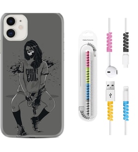 Apple iPhone 11 12 13 Mini Kılıf Kablo Koruma Spiral Silikon Purest Evil 1627