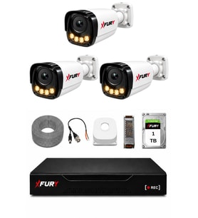 FURY 3 Kameralı Güvenlik Kamera Seti 4 Warm LED Gece Renkli Görüş 1 TB HDD