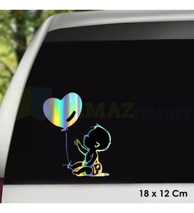 Balonlu Arabada Bebek Var Hologram Oto Sticker Cam Araba Yapıştırma Çıkartma Aksesuar Etiket 18x12cm