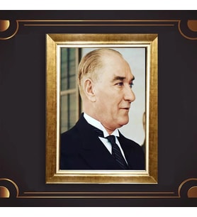 Altın Varaklı Çerçeveli Paspartulu Atatürk Tablo DC0833 (Gold)