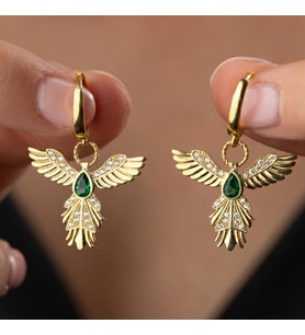Gümüş Anka Kuşu Figürlü Gold Kadın Küpe