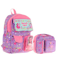 Kaukko Peluş Flamingolu Mor Pembe Kız ÇocukLar İçin Okul Çantası ve Beslenme Çantası Seti (L5240+L7240) (Çok Renkli)