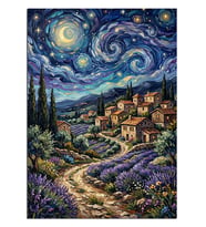 Van Gogh Tarzı Lavantalı Köy Yolu Dekoratif Kanvas - Mdf Ahşap Tablo