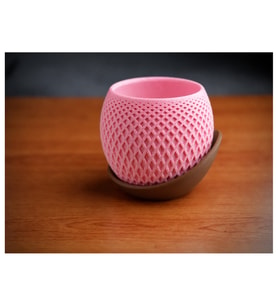 Alvera Küre Saksı – 3D Baskı Kafes Dokulu Iki Parçalı Dekoratif Saksı - Pembe-Kahverengi