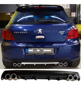 Peugeot 307 Difüzör Arka Tampon Eki 4 Egzoz Çıkışlı Siyah Lüx Tip