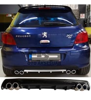 Peugeot 307 Difüzör Arka Tampon Eki 4 Egzoz Çıkışlı Siyah Lüx Tip