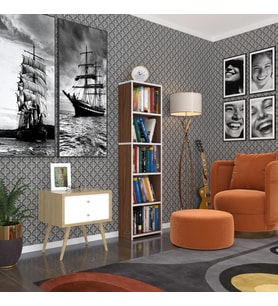 Kenzlife kitaplık süper ga 150*40*19 cvz 5 katlı tek bölme çift bölme opsiyonlu ofis mutfak banyo dolabı arkalıksız (Karışık)
