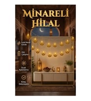 Gold Metal Gövdeli Minareli Hilal LED Işık Ramazan Dekorasyonu