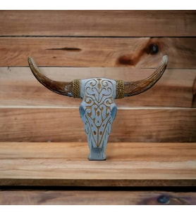 Otantik Çarşı Ahşap Buffalo Kafatası Beyaz 20x35 cm.