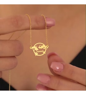 Kişiye Özel 925 Ayar Gümüş Tasarım Gökyüzü İsim Kolye (Gold)