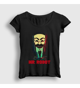 Presmono Kadın Siyah Poster Hacker Mr Robot T-Shirt 410173tt