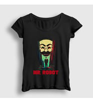 Presmono Kadın Siyah Poster Hacker Mr Robot T-Shirt 410173tt
