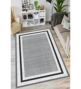 Gri Kaymaz Tabanlı Çerçeveli Salon Halısı AR1414 - 100 x 160 cm