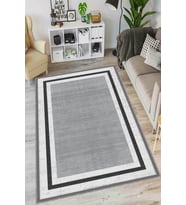 Gri Kaymaz Tabanlı Çerçeveli Salon Halısı AR1414 - 100 x 160 cm