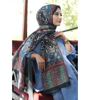 Karma Motif Desen İndigo Soft Pamuk Şal (Standart)