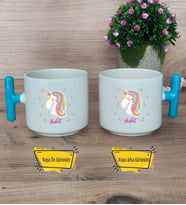 Unicorn Kupa Bardak T Mavi Kulplu Kadın Arkadaşa Doğum Günü Hediyesi