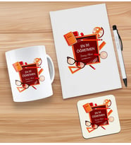 BK Gift Kişiye Özel İsimli Öğretmenler Günü Tasarımlı Beyaz Defter, Tükenmez Kalem, Kupa ve Bardak Altlığı Hediye Seti- 1, Öğretmene Hediye, Öğretmenler Günü